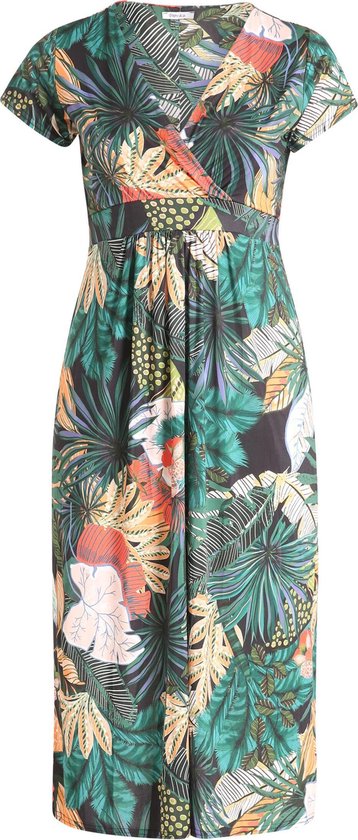 Lange jurk in tricot met een tropische print | bol.com