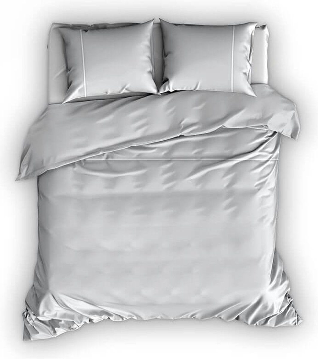 Romanette Duchesse flanel dekbedovertrek - Silver/Wit - 1-persoons (140x200/220 cm + 1 sloop)