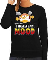 Funny emoticon sweater Watch out I have a bad mood zwart dames L