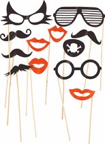 NINGBO PARTY SUPPLIES - Photobooth set met 12 snorren lippen en brillen - Decoratie > Feest spelletjes