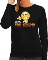 Funny emoticon sweater E is mc2 you stupid zwart voor dames - Fun / cadeau trui L