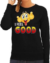 Funny emoticon sweater I feel good zwart dames S