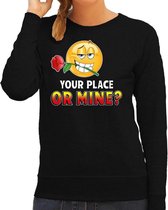 Funny emoticon sweater Your place or mine zwart dames XS