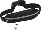 Zwart hardloop heuptasje/buideltasje 24 x 4,2 cm - Reflecterend - Spatwaterdicht - Zwarte heuptassen/fanny pack voor op reis/onderweg