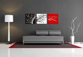Schilderij - Boom Abstract, Zwart-Wit/Rood, 150X50cm, 3luik