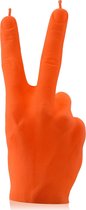 Fluorescerend Oranje gelakte Candellana figuurkaars, design: Hand Peace Hoogte 21 cm (30 uur)