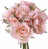 Luxe boeket kunstbloemen roze rozen 20 cm
