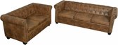 Bankstel Chesterfield-stijl 2-zits en 3-zits bruin (incl. anti-krasvilt)