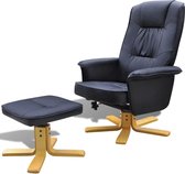 Fauteuil met voetenbankje kunstleer zwart