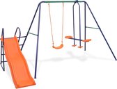Schommelset met glijbaan en 3 zitjes - Staal en kunststof - Blauw, groen en oranje