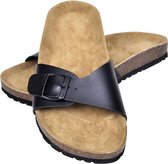 Sandalen met 1 bandje met gesp maat 38 (zwart) (unisex) (incl. Pluizenroller)