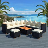 7-delige Loungeset met kussens poly rattan zwart (incl. Fleecedeken)