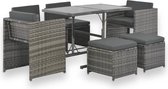 Tuinset met kussens 7-delig poly rattan grijs