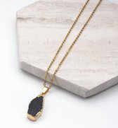 Stainless Steel Ketting Met Druzy Hanger Black (45 cm) Goud (1 stuks)