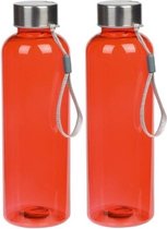 2x Rode drinkflessen/waterflessen met RVS schroefdop en nylon polslus 550 ml - Sportfles