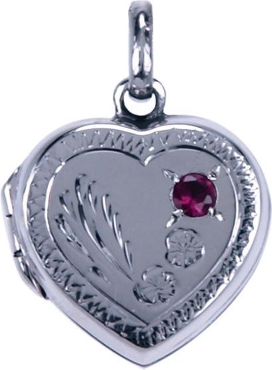 Zilveren Foto medaillon hart rood steentje ketting hanger - 2 foto's |  bol.com