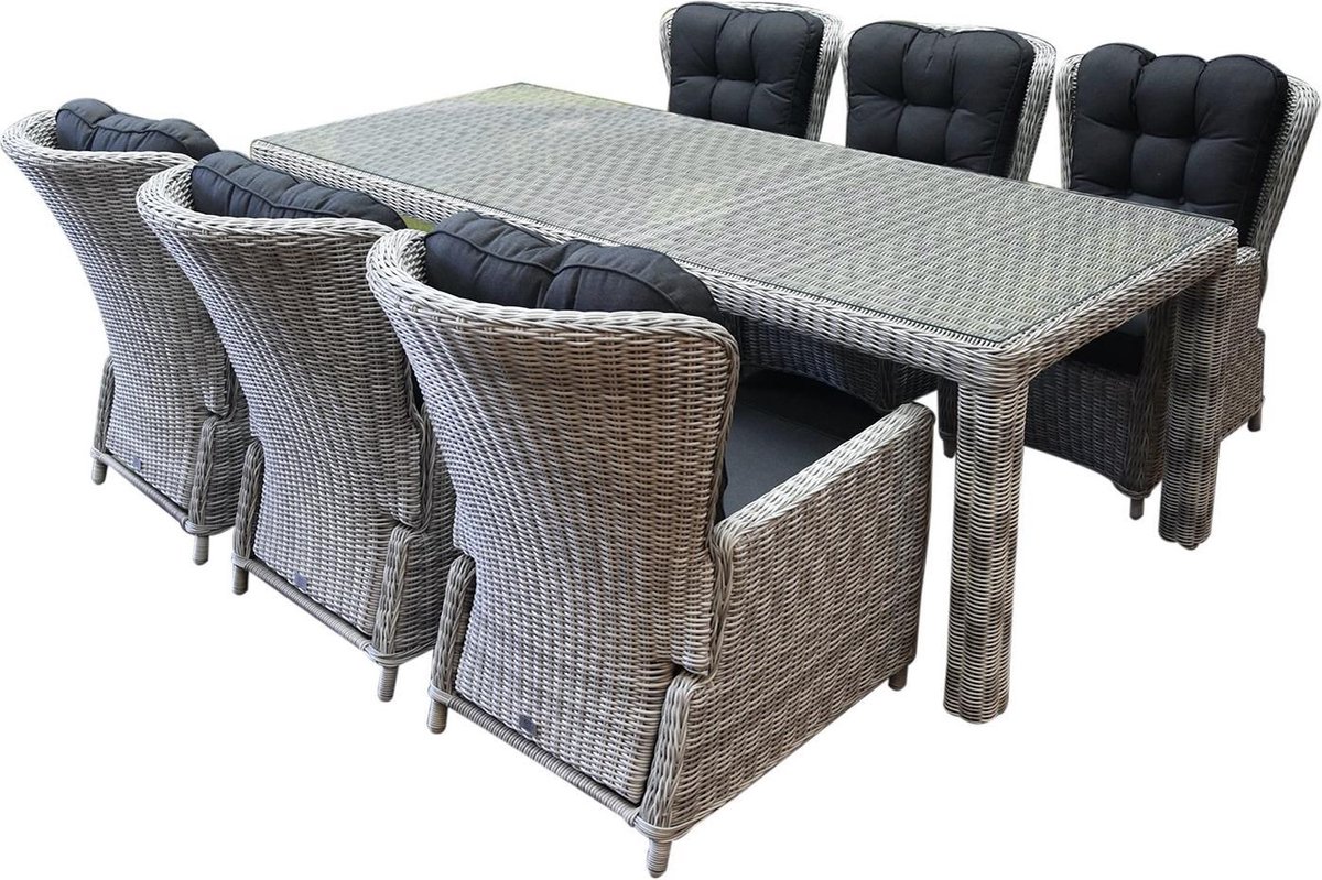 Marina lounge Bergamo dining tuinset 240x100xH75 cm  7-delig verstelbaar wit