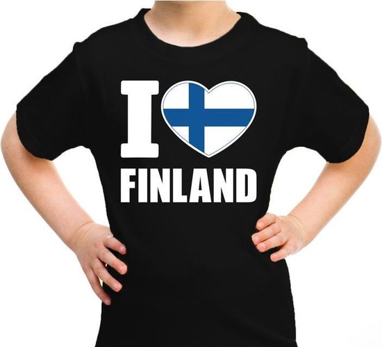 I love Finland t-shirt zwart voor kids - Fins landen shirt - Finland supporters kleding 146/152