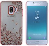 Backcover Clear Bumperlook voor Samsung J2 Pro 2018 Flower Rosé Goud
