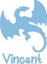 Deursticker draak met naam - licht-blauw - gepersonaliseerd - 22 x 28 cm