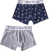 Little Label - boxershorts 2-pack - palm blue & mini stripe blue - maat: 122/128 - bio-katoen