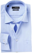 Seidensticker regular fit overhemd - lichtblauw fijn structuur - Strijkvrij - Boordmaat: 47