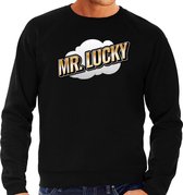 Mr. Lucky fun tekst sweater voor heren zwart in 3D effect S