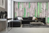 Wood Planks Texture Green Grey Photo Wallcovering