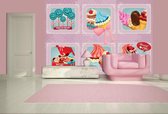 Cupcakes Pink Retro Photo Wallcovering