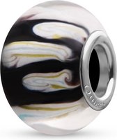 Quiges - Glazen - Kraal - Bedels - Beads Zwart met Witte Druppels Past op alle bekende merken armband NG1963