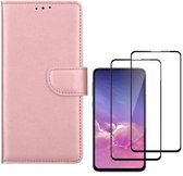 Bookcase hoesje Geschikt voor: Samsung Galaxy S10e Portemonnee Rose Goud met 2 stuks Glas Screen protector