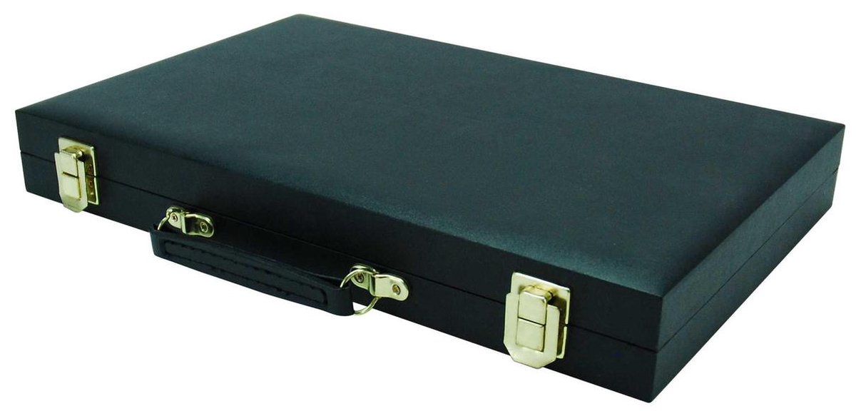 Backgammonkoffer 38 cm. Zwart effen