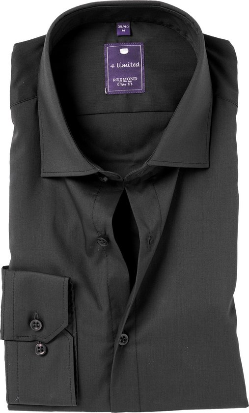 Redmond slim fit overhemd - antraciet grijs - Strijkvriendelijk - Boordmaat: