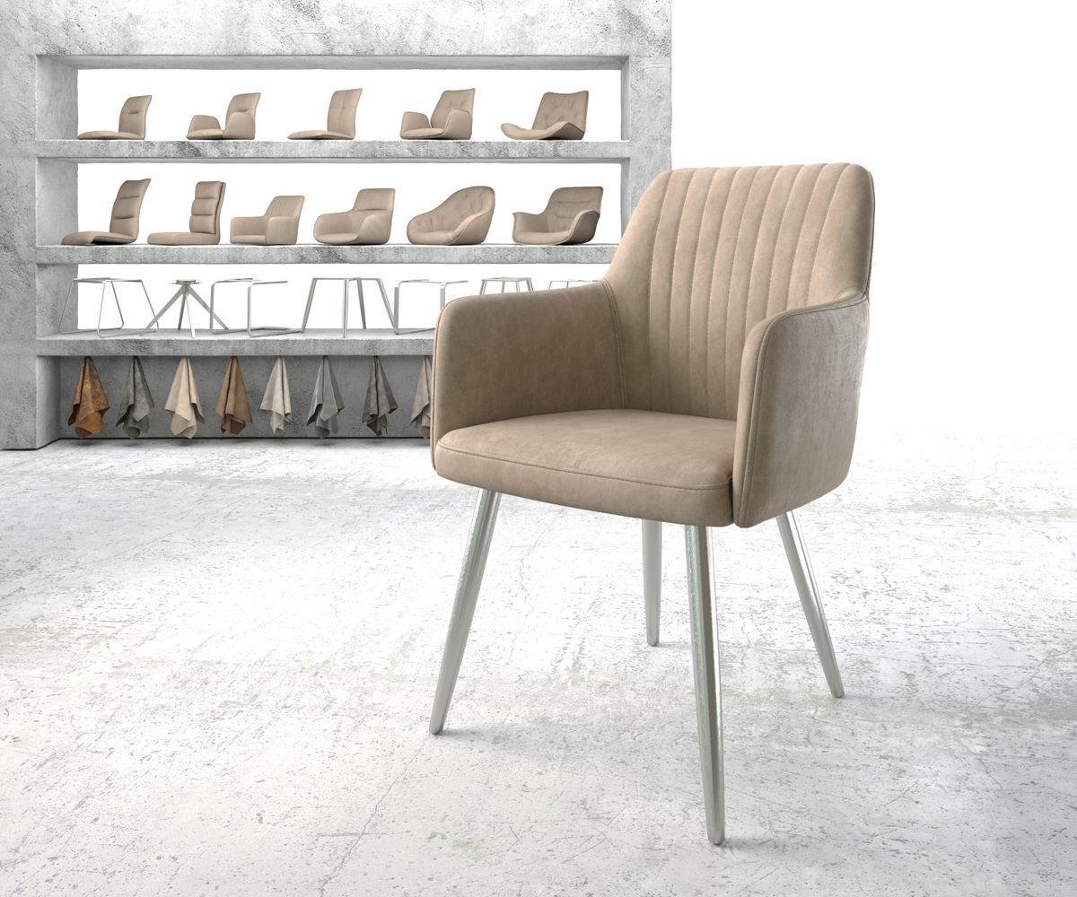 DELIFE Gestoffeerde-stoel Greg-Flex 4-poot conisch roestvrij staal microvelours beige vintage pocketveer kern