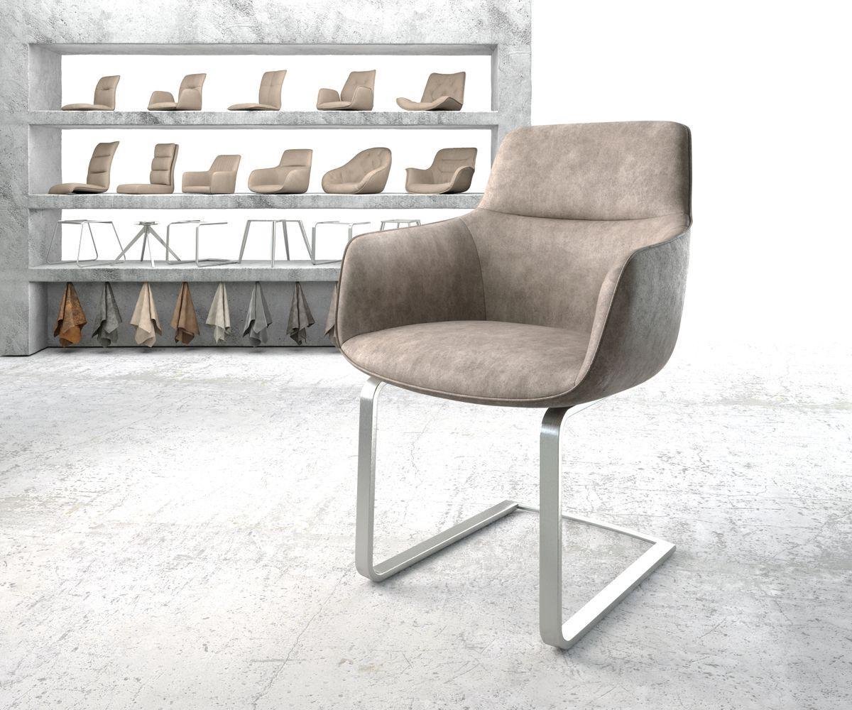 DELIFE Sledestoel Pejo-Flex sledemodel vlak roestvrij staal microvelours taupe vintage pocketveer kern