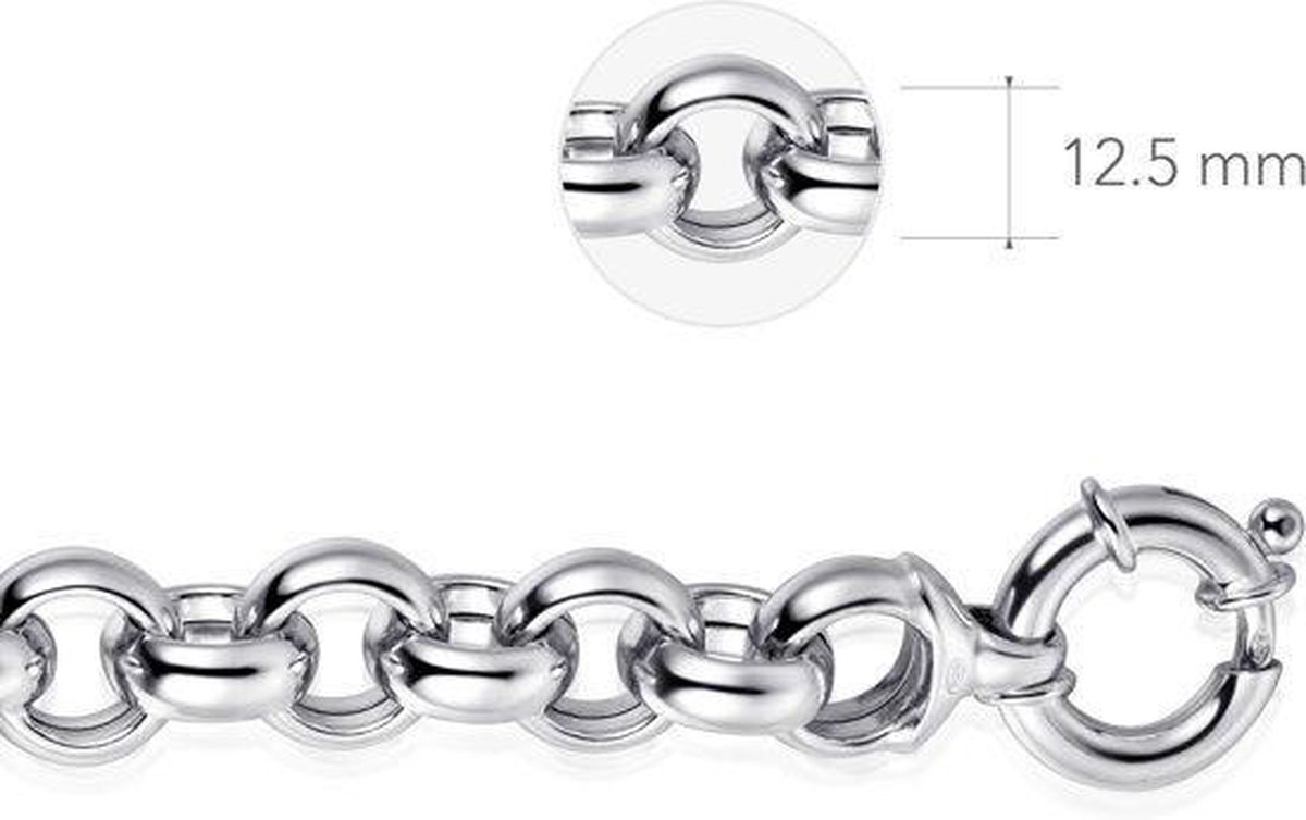 Gisser Jewels - Jasseron Ketting met Veeroog Sluiting - 12.5mm Breed - Lengte 45cm - Gerhodineerd Zilver 925