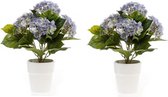 2x Kunstplant Hortensia blauw in pot 37 cm - Kamerplant blauwe Hortensia