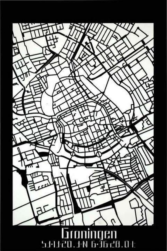 Citymap Groningen Palissander hout - 40x60 cm - Stadskaart woondecoratie - Wanddecoratie - WoodWideCities