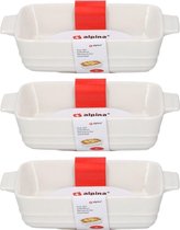 3x Rechthoekige ovenschalen keramiek wit 25 cm - Braadsledes/ovenschalen