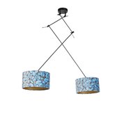 QAZQA blitz - Klassieke Hanglamp met kap - 2 lichts - L 750 mm - Zwart Goud - Woonkamer | Slaapkamer | Keuken