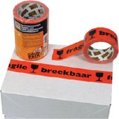 Verpakkingstape CleverPack breekbaar 50mmx66m PP - oranje/zwart - 3 rollen