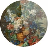 Stilleven met Bloemen - Jan van Huysum | 90 x 90 CM | Oude Meesters | Wanddecoratie | Schilderij | 5 mm dik plexiglas muurcirckel