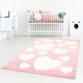 Vloerkleed kinderkamer Hartjes 3D - roze/crème 120x170 cm