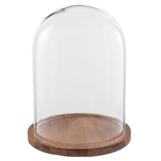 Clayre & Eef Cloche Ø 23x29 cm Verre Bois Rond Cloche en Verre