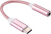 USB-C Male naar 3,5mm Jack aux audio female adapter geweven kabel| Roze / Pink| 15 cm (headset adapter)