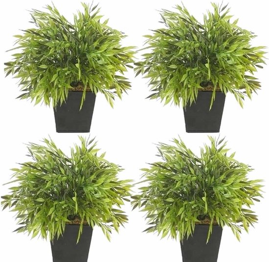 Set van 4 kunstplanten bamboe groen in pot 25 cm - Kamerplant groene bamboe