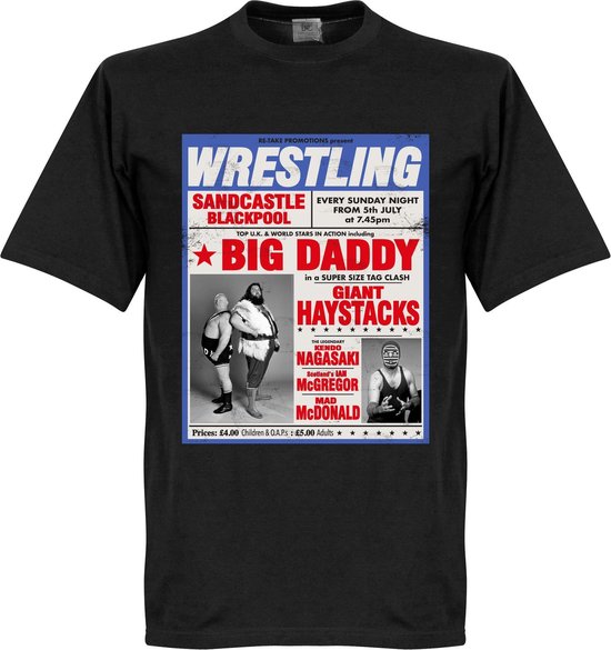T-shirt Poster Big Daddy vs Giant Haystack Wrestling - Noir - XL