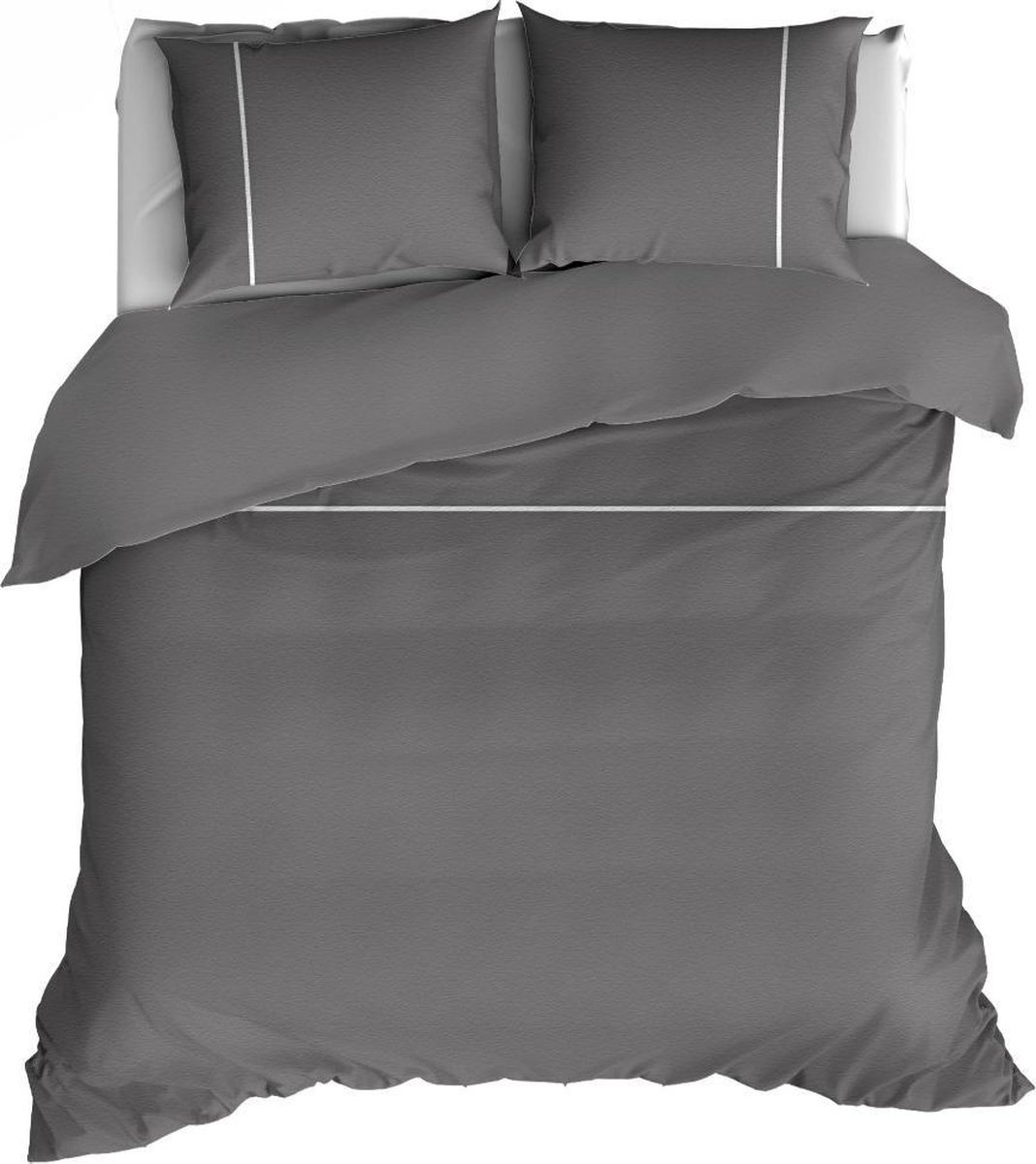 Romanette Duchesse flanel dekbedovertrek - Antraciet/Wit - 1-persoons (140x200/220 cm + 1 sloop)