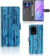 Smartphone Hoesje Geschikt voor Samsung S20 Ultra Book Style Case Blauw Wood