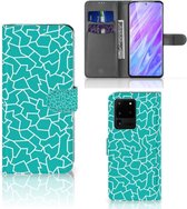 Flip Case Geschikt voor Samsung Galaxy S20 Ultra Hoesje Design Cracks Blue